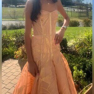 J. MENDEL Peach And Gold Bustier Ball GOWN Size 0/2 One Of A Kind Sample